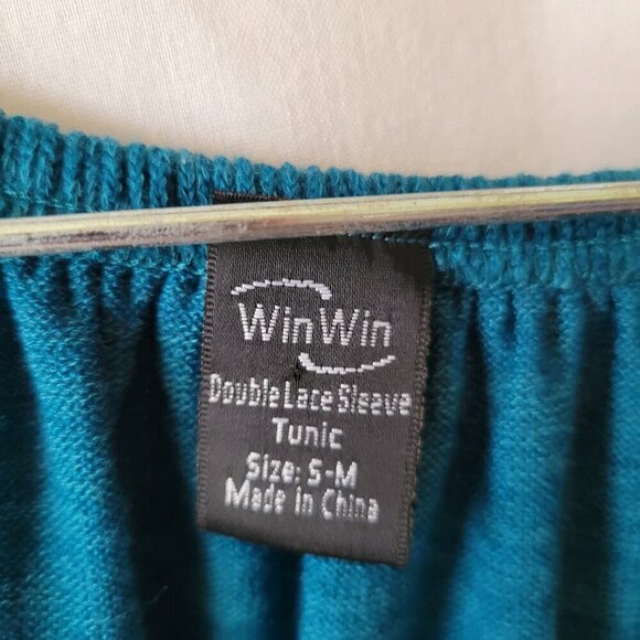 WinWin Top Double Lace teal turquoise Hippie Peasant bell slv Small Medium Y2k - Picture 8 of 8